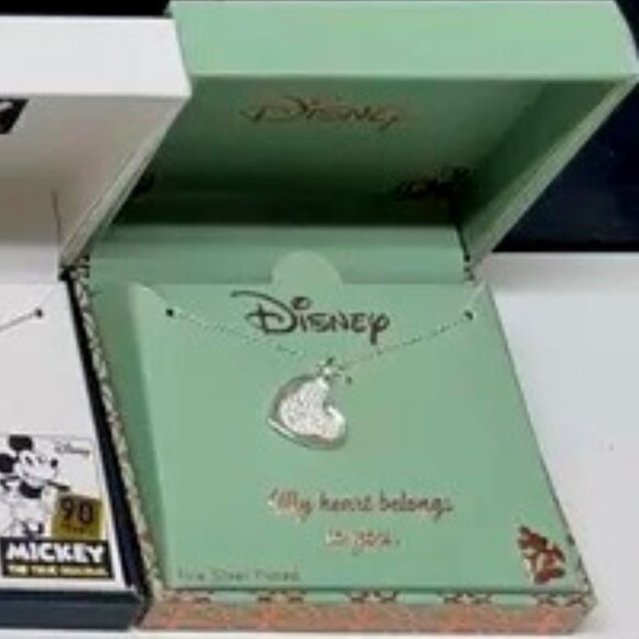 DISNEY MICKEY MOUSE SILVER HEART PAVE CLEAR CRYSTALS NECKLACE**NEW! - Picture 4 of 4